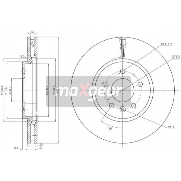 Слика на кочионен диск MAXGEAR 19-2229 за Opel Astra J 1.7 CDTI - 110 коњи дизел