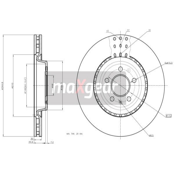 Слика на кочионен диск MAXGEAR 19-2251 за Audi A4 Sedan (8K2, B8) 3.2 FSI - 265 коњи бензин