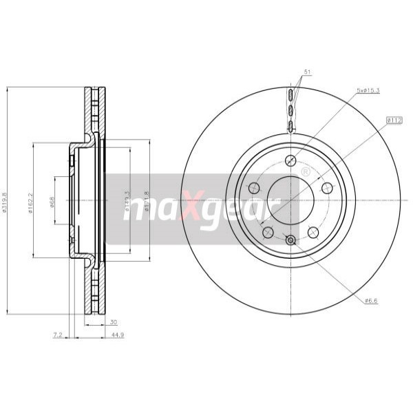 Слика на кочионен диск MAXGEAR 19-2252 за Audi A5 Cabrio (8F7) 2.0 TFSI - 220 коњи бензин