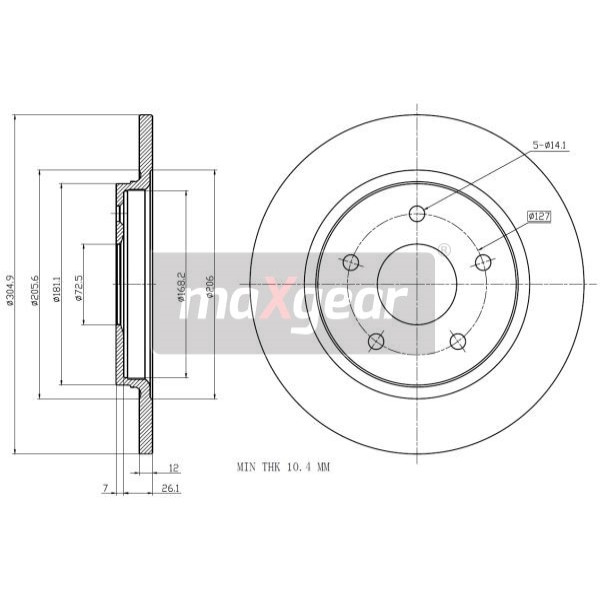 Слика на кочионен диск MAXGEAR 19-2275 за Fiat Freemont JC 2.0 JTD - 163 коњи дизел