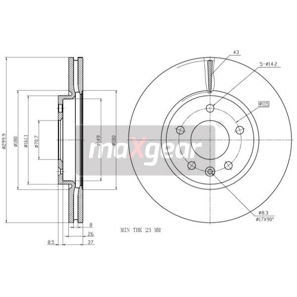 Слика на кочионен диск MAXGEAR 19-2332 за Opel Astra J Sports Tourer 1.4 - 101 коњи бензин