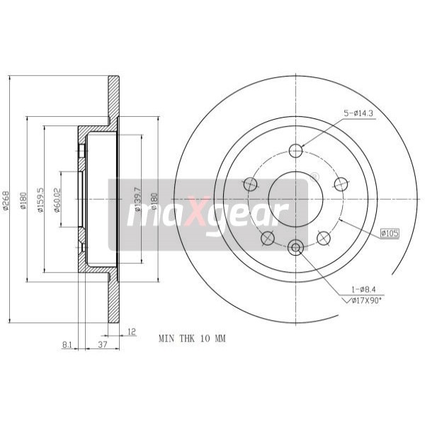 Слика на кочионен диск MAXGEAR 19-2333 за Opel Astra J Sports Tourer 1.4 - 101 коњи бензин