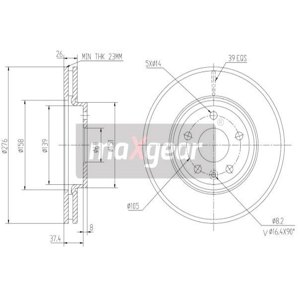 Слика на кочионен диск MAXGEAR 19-2334 за Opel Astra GTC 1.6 - 180 коњи бензин