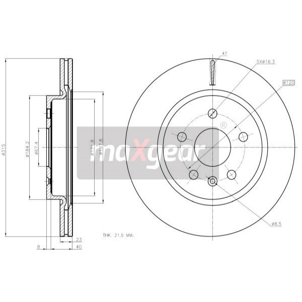 Слика на кочионен диск MAXGEAR 19-2368 за Saab 9-5 Sedan (YS3G) 2.0 TiD - 160 коњи дизел