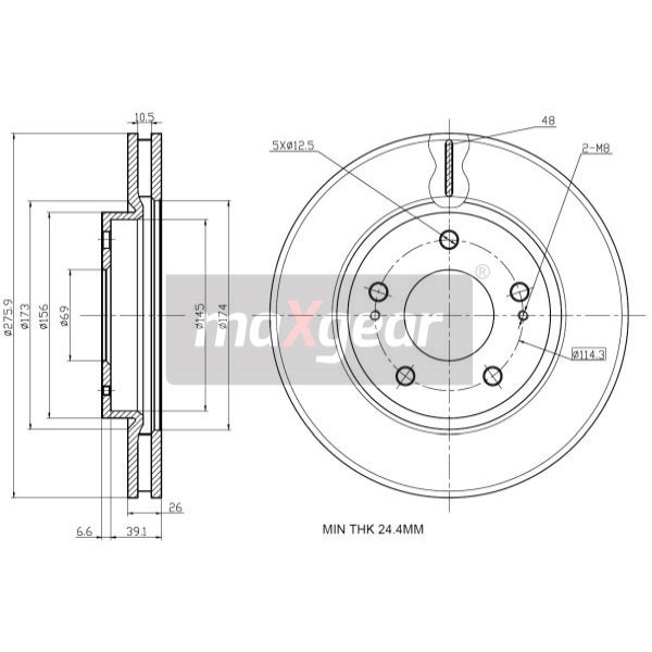 Слика на кочионен диск MAXGEAR 19-2388 за Mitsubishi Lancer Estate (CS W) 1.6  (CS3W) - 98 коњи бензин