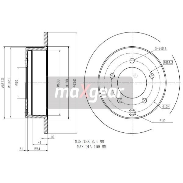 Слика на кочионен диск MAXGEAR 19-2389 за Mitsubishi Lancer Ex Sportback (CX A) 1.8 DI-D - 116 коњи дизел