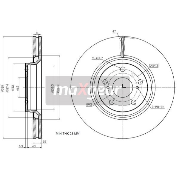 Слика на кочионен диск MAXGEAR 19-2433 за Toyota Avensis Estate (T27) 2.2 D-4D - 177 коњи дизел