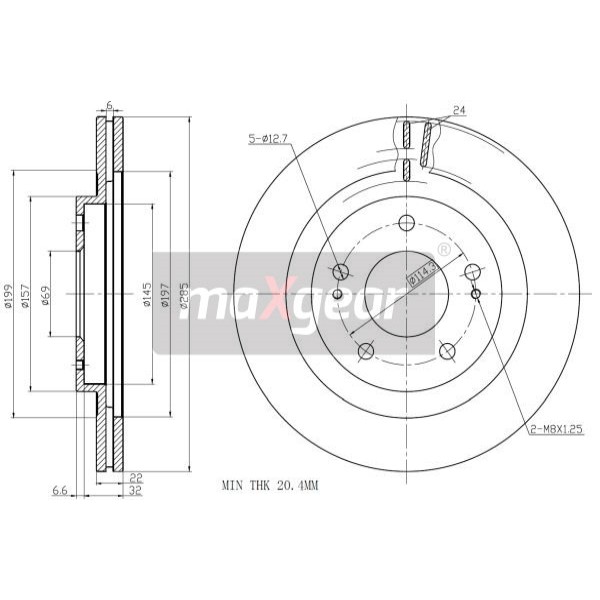 Слика на кочионен диск MAXGEAR 19-2445 за Mitsubishi Montero (H6W,H7W) GDI (H66W) - 120 коњи бензин