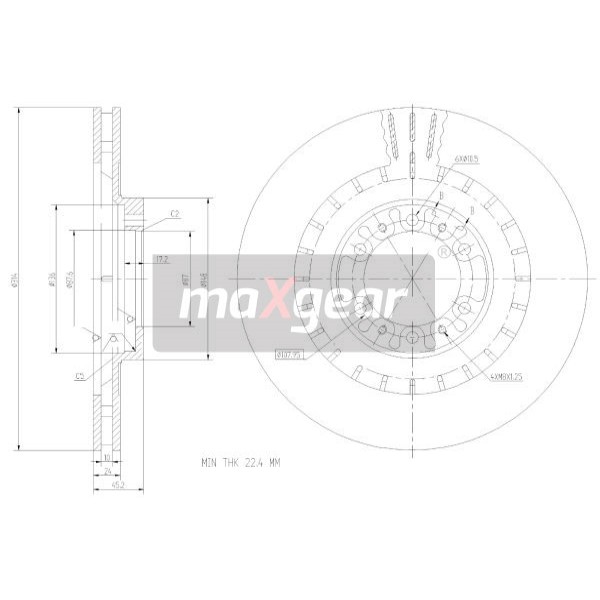 Слика на кочионен диск MAXGEAR 19-2446 за Mitsubishi Montero Sport (K90) V6 (K96W) - 177 коњи бензин