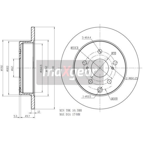 Слика на кочионен диск MAXGEAR 19-2466MAX за Toyota RAV4 2.2 D-4D 4WD - 150 коњи дизел