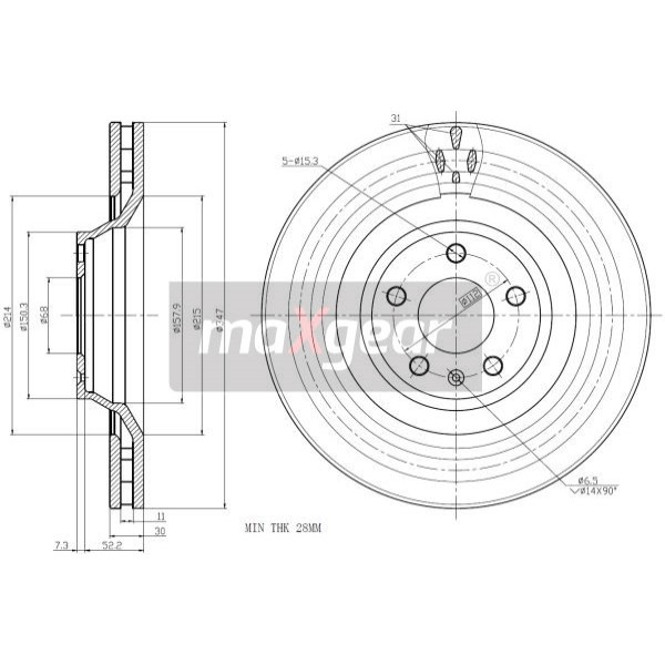 Слика на кочионен диск MAXGEAR 19-2492 за Audi A6 Avant (4F5, C6) 3.0 TDI quattro - 240 коњи дизел