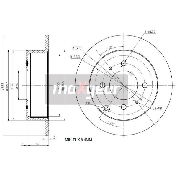 Слика на кочионен диск MAXGEAR 19-2507 за Hyundai Sonata 4 Saloon (EF) 2.7 V6 - 175 коњи бензин