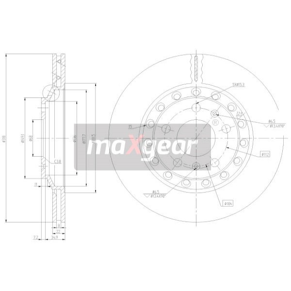 Слика на кочионен диск MAXGEAR 19-2512 за Audi A8 Limousine (4E) 4.2 TDI quattro - 326 коњи дизел