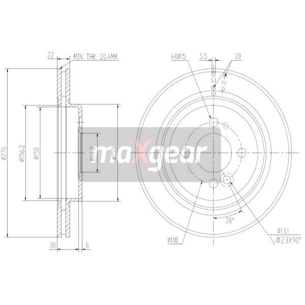 Слика на кочионен диск MAXGEAR 19-2564 за Mini Convertible (R52) One - 90 коњи бензин