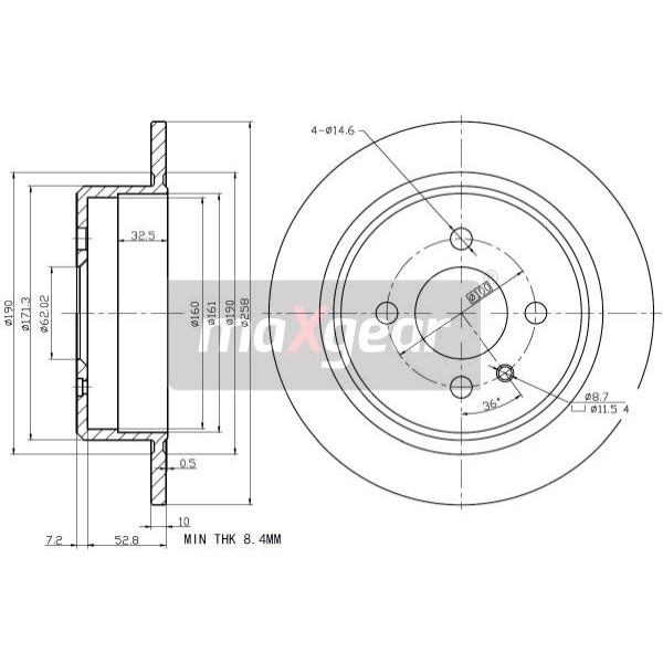 Слика на кочионен диск MAXGEAR 19-2663 за BMW 3 Sedan E30 318 i - 115 коњи бензин