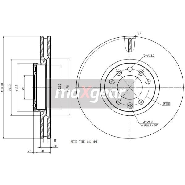 Слика на кочионен диск MAXGEAR 19-2749 за Peugeot 508 SW 2.0 HDi 150 - 150 коњи дизел