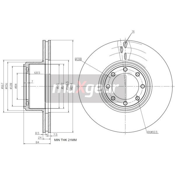 Слика на кочионен диск MAXGEAR 19-2781 за камион Iveco Daily 2006 Platform 65C17, 65C17 /P - 170 коњи дизел