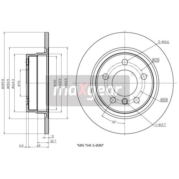 Слика на кочионен диск MAXGEAR 19-3219 за BMW 1 F21 116 d - 116 коњи дизел