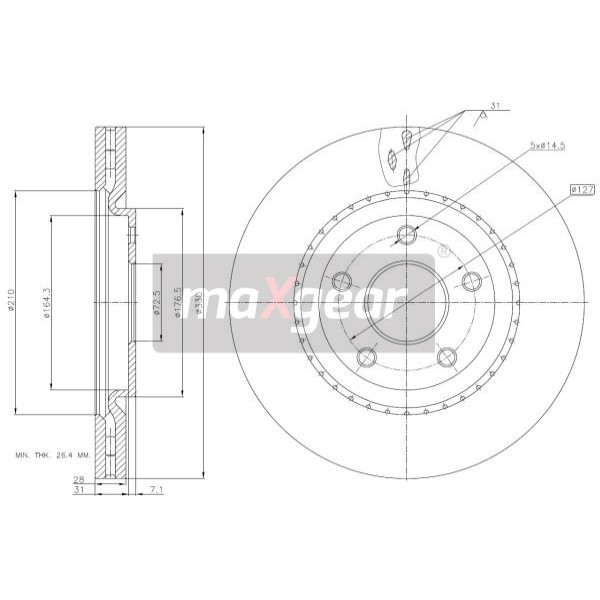 Слика на кочионен диск MAXGEAR 19-3226 за Fiat Freemont JC 2.0 JTD - 163 коњи дизел