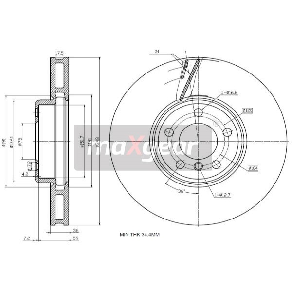 Слика на кочионен диск MAXGEAR 19-3234 за BMW 5 GT F07 535 d - 299 коњи дизел