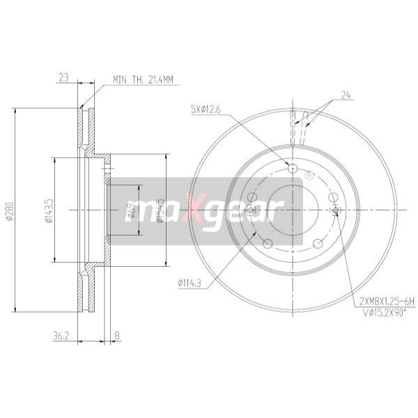 Слика на кочионен диск MAXGEAR 19-3239 за Hyundai i30 Coupe 1.6 T-GDI - 186 коњи бензин