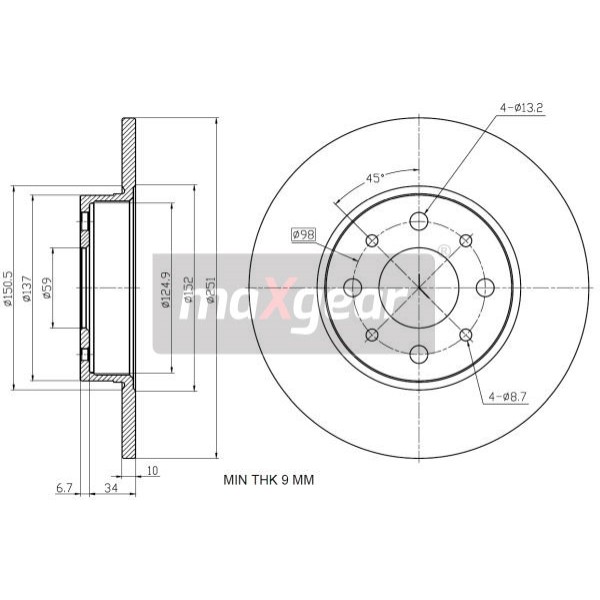 Слика на кочионен диск MAXGEAR 19-3338 за Alfa Romeo MITO (955) 1.4 Bifuel - 120 коњи Бензин/Автогаз (LPG)