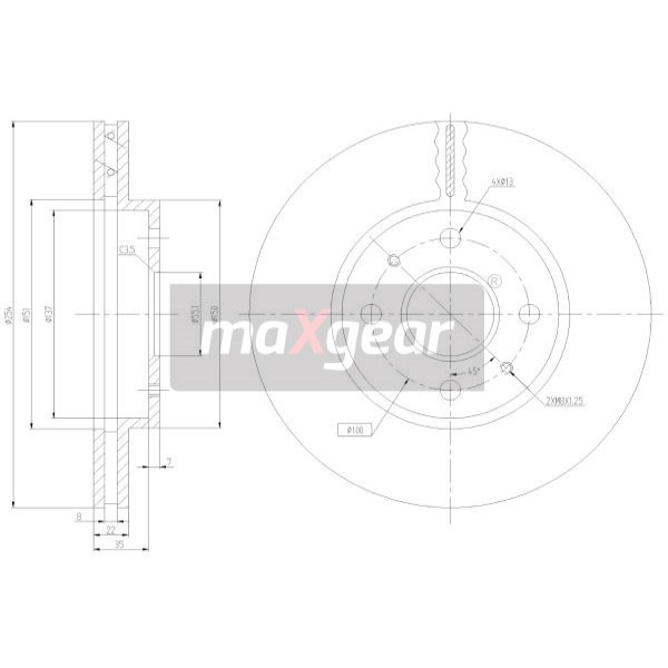 Слика на кочионен диск MAXGEAR 19-3347 за Daihatsu Sirion (M3) 1.3 4WD - 87 коњи бензин