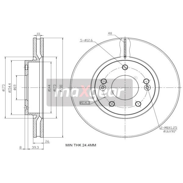 Слика на кочионен диск MAXGEAR 19-3354 за Hyundai i30 CW 2.0 CRDi - 140 коњи дизел