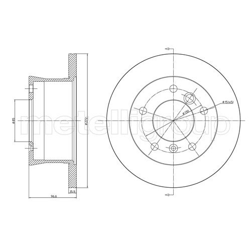 Слика на кочионен диск METELLI 23-0492 за Mercedes Sprinter 3-t Box (903) 308 D 2.3 - 82 коњи дизел