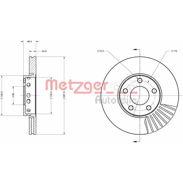 Слика на кочионен диск METZGER COATED / HIGH CARBON 6110016 за Audi A6 Avant (4B, C5) 2.4 - 165 коњи бензин