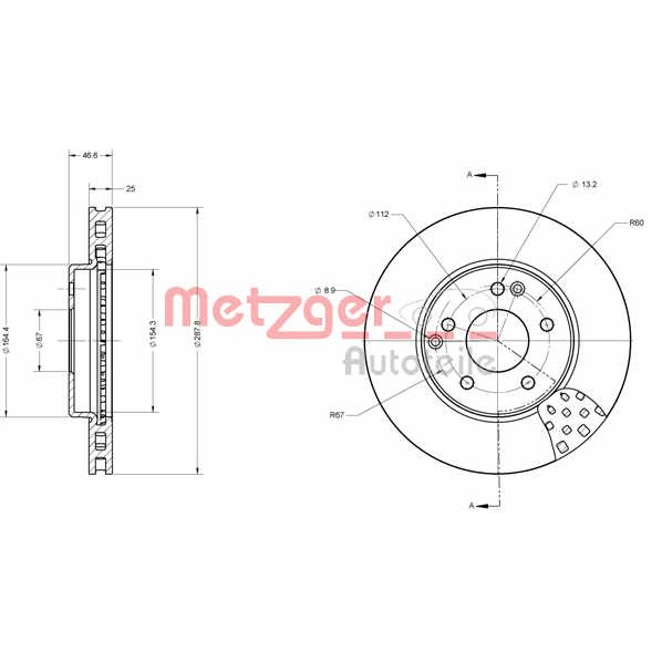 Слика на кочионен диск METZGER COATED / HIGH CARBON 6110024 за Mercedes C-class Saloon (w203) C 180 (203.035) - 129 коњи бензин