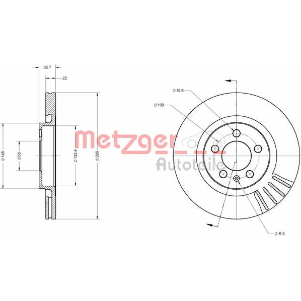 Слика на кочионен диск METZGER COATED / HIGH CARBON 6110068 за VW Jetta 4 (1J2) 1.9 TDI - 150 коњи дизел