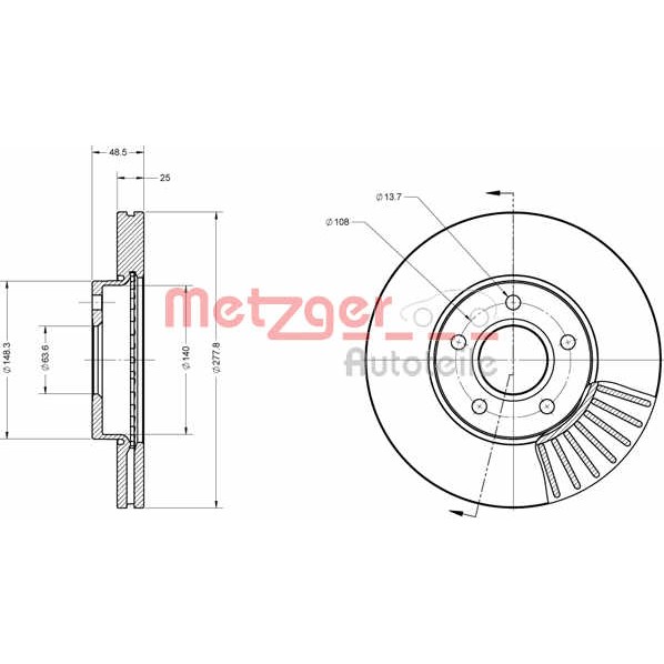 Слика на кочионен диск METZGER COATED / HIGH CARBON 6110070 за Volvo C30 2.4 i - 170 коњи бензин