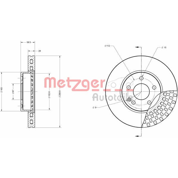 Слика на кочионен диск METZGER COATED / HIGH CARBON 6110121 за Mercedes Viano (w639) CDI - 109 коњи дизел