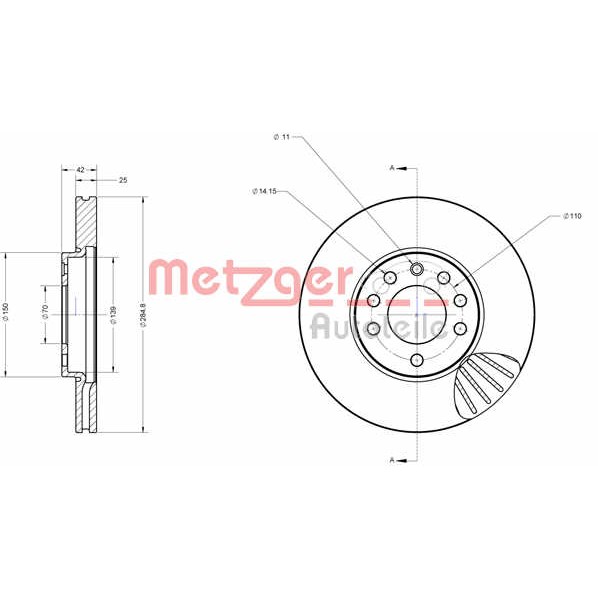 Слика на кочионен диск METZGER COATED / HIGH CARBON 6110156 за Opel Vectra C 1.9 CDTI - 100 коњи дизел