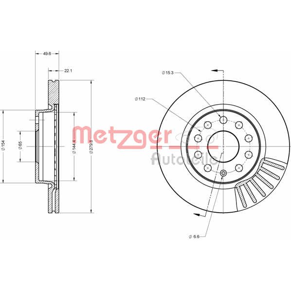 Слика на кочионен диск METZGER COATED / HIGH CARBON 6110161 за VW Caddy 3 Box 1.9 TDI - 75 коњи дизел