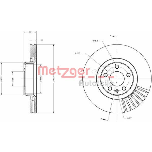 Слика на кочионен диск METZGER COATED / HIGH CARBON 6110195 за Audi A6 Avant (4F5, C6) 2.7 TDI - 163 коњи дизел