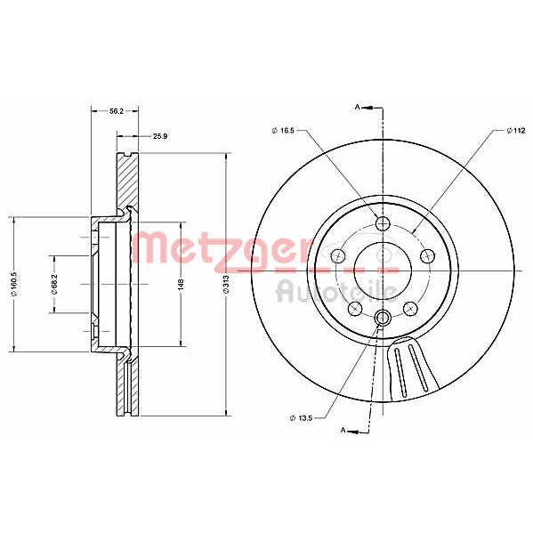 Слика на кочионен диск METZGER COATED / HIGH CARBON 6110379 за VW Transporter T4 Bus 2.4 D - 78 коњи дизел