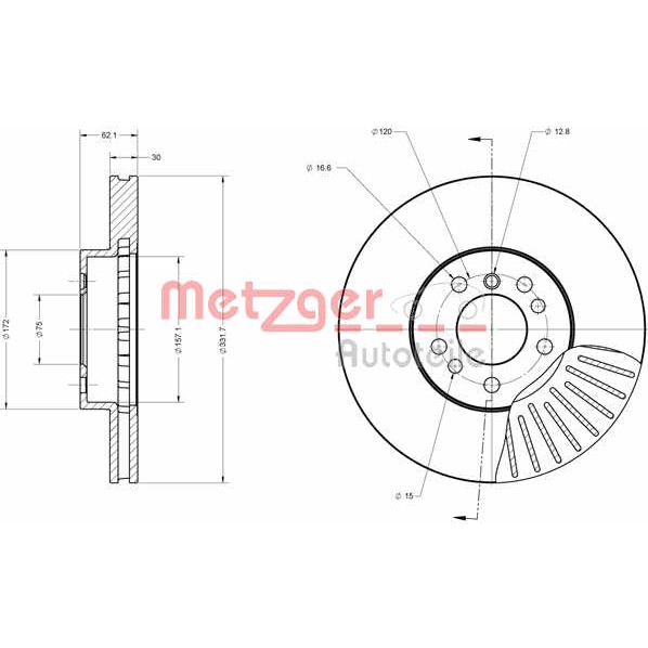 Слика на кочионен диск METZGER COATED / HIGH CARBON 6110380 за BMW X3 E83 3.0 sd - 286 коњи дизел