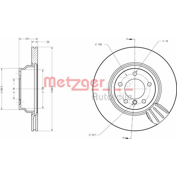 Слика на кочионен диск METZGER COATED / HIGH CARBON 6110401 за BMW 3 Touring E91 325 i - 218 коњи бензин