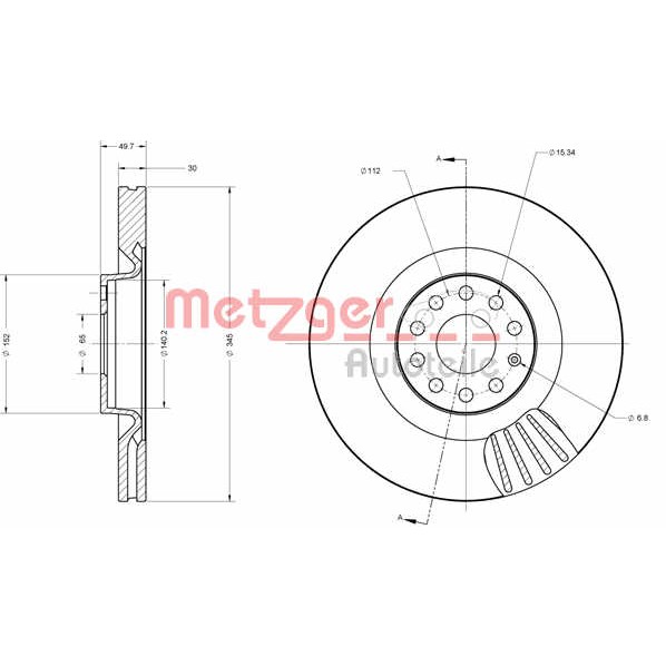 Слика на кочионен диск METZGER COATED / HIGH CARBON 6110465 за Skoda Superb (3T4) 1.8 TSI 4x4 - 160 коњи бензин