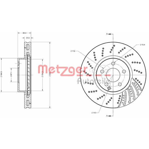 Слика на кочионен диск METZGER COATED / HIGH CARBON 6110501 за Mercedes E-class Convertible (a207) E 250 (207.436) - 211 коњи бензин