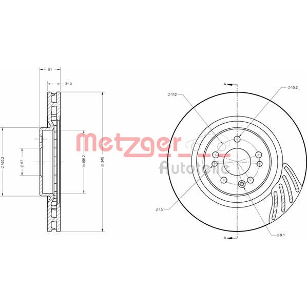 Слика на Кочионен диск METZGER COATED / HIGH CARBON 6110530