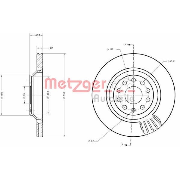 Слика на кочионен диск METZGER COATED / HIGH CARBON 6110556 за Skoda Superb (3T4) 1.8 TSI 4x4 - 152 коњи бензин