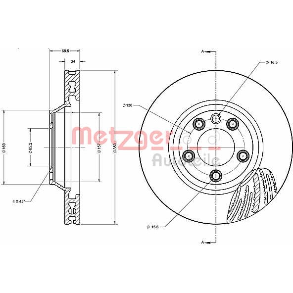 Слика на кочионен диск METZGER COATED / HIGH CARBON 6110593 за Porsche Cayenne (958, 92A) 3.0 Diesel - 245 коњи дизел