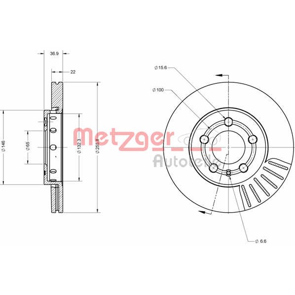 Слика на кочионен диск METZGER COATED / HIGH CARBON 6110627 за Seat Ibiza 3 (6L) 1.4 TDI - 70 коњи дизел