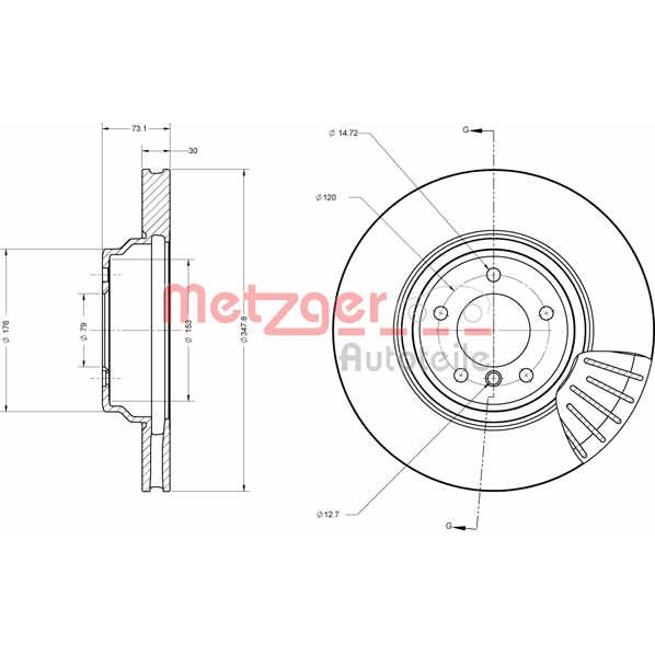 Слика на кочионен диск METZGER COATED / HIGH CARBON 6110657 за BMW 3 Cabrio E93 335 i - 306 коњи бензин