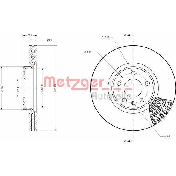 Слика на Кочионен диск METZGER COATED / HIGH CARBON 6110716