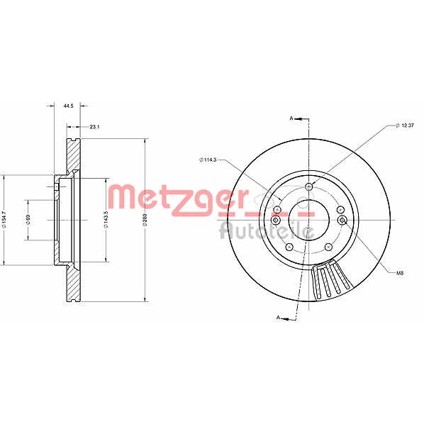 Слика на кочионен диск METZGER COATED / HIGH CARBON 6110738 за Kia Cee'd 2012 1.6 CRDi 136 - 136 коњи дизел