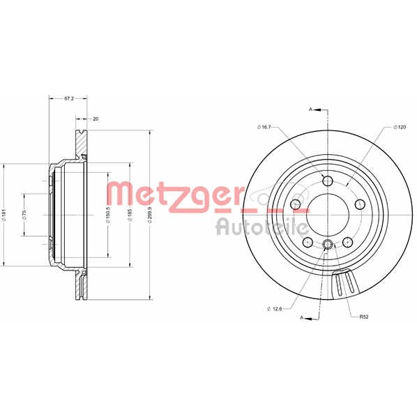 Слика на Кочионен диск METZGER COATED / HIGH CARBON 6110744